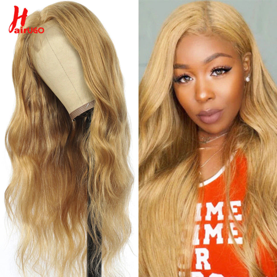 Honey Blonde 4X4 Lace Closure Wigs 27# Body Wave Lace Closure Human Hair Wigs Transparent Lace Wigs Pre Plucked Fast Shipping