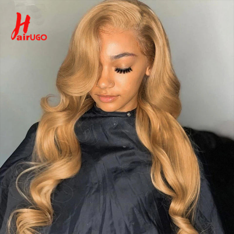 Honey Blonde 4X4 Lace Closure Wigs 27# Body Wave Lace Closure Human Hair Wigs Transparent Lace Wigs Pre Plucked Fast Shipping