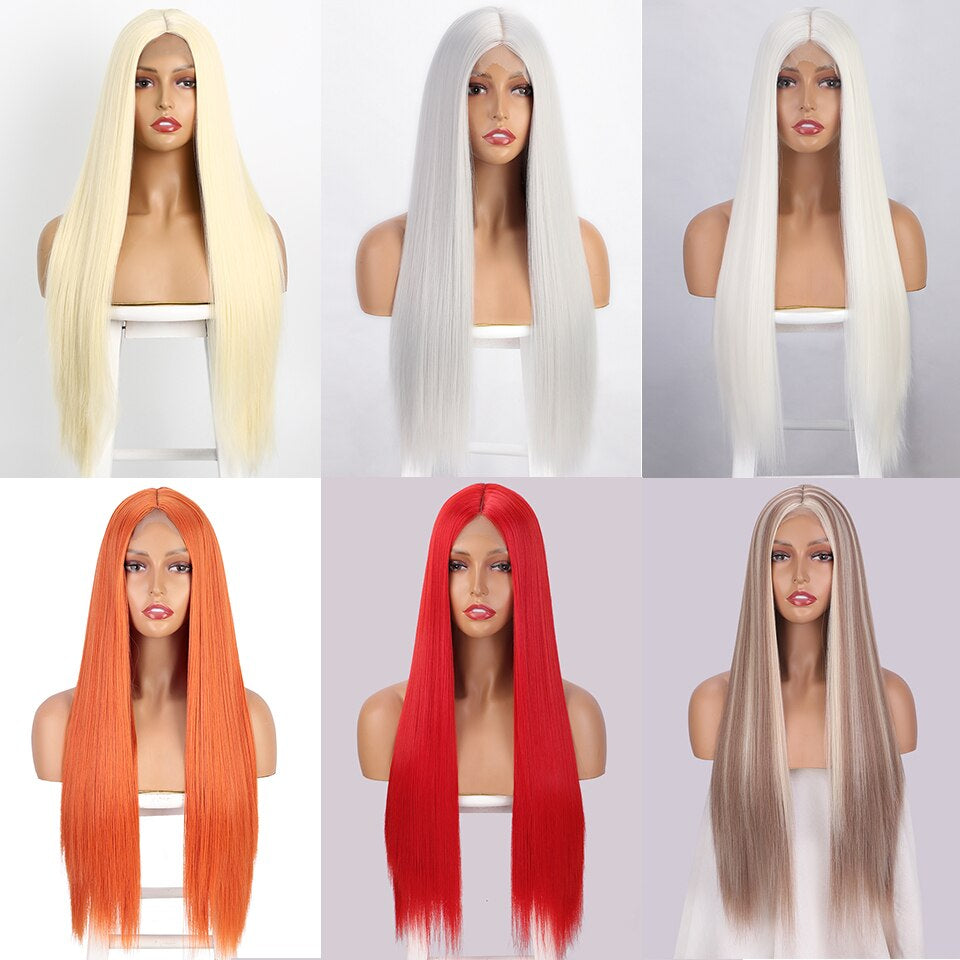 Long Straight White Cosplay Wigs Synthetic Wigs for Women 60 613 Blonde Grey Pink Black Color for Daily Party Lolita