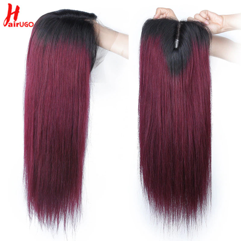 T1B/99J Straight Human Hair Wigs Burgundy T Lace Front Wigs Human Hair Brazilian Remy Omber Lace Frontal Wigs for Women Hairugo