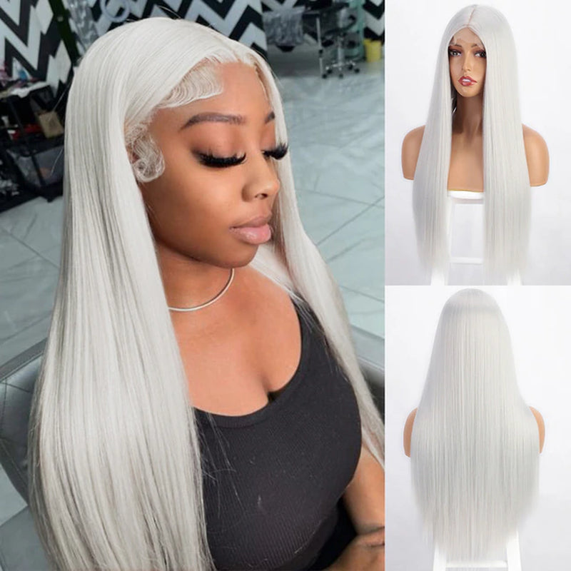 Long Straight White Cosplay Wigs Synthetic Wigs for Women 60 613 Blonde Grey Pink Black Color for Daily Party Lolita