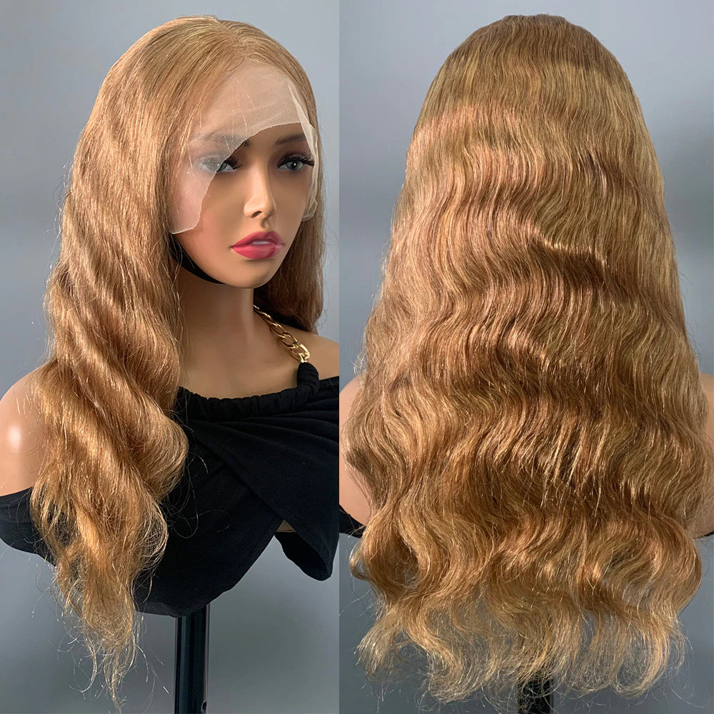 Honey Blonde 4X4 Lace Closure Wigs 27# Body Wave Lace Closure Human Hair Wigs Transparent Lace Wigs Pre Plucked Fast Shipping