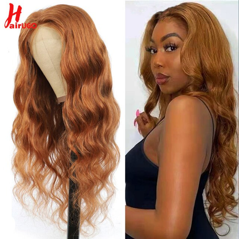 Honey Blonde 4X4 Lace Closure Wigs 27# Body Wave Lace Closure Human Hair Wigs Transparent Lace Wigs Pre Plucked Fast Shipping