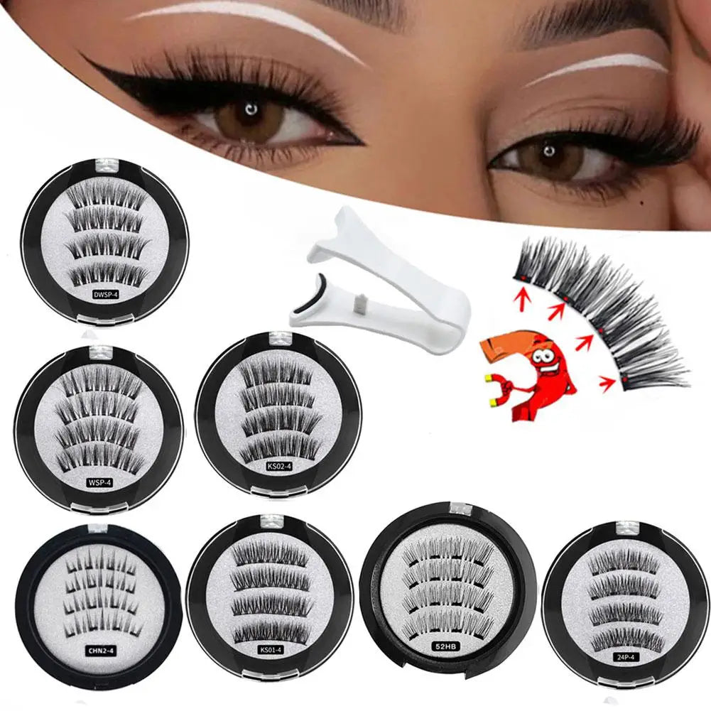 2 Pair 3D Magnetic False Eyelashes Reusable Magnetic 4 Lashes With