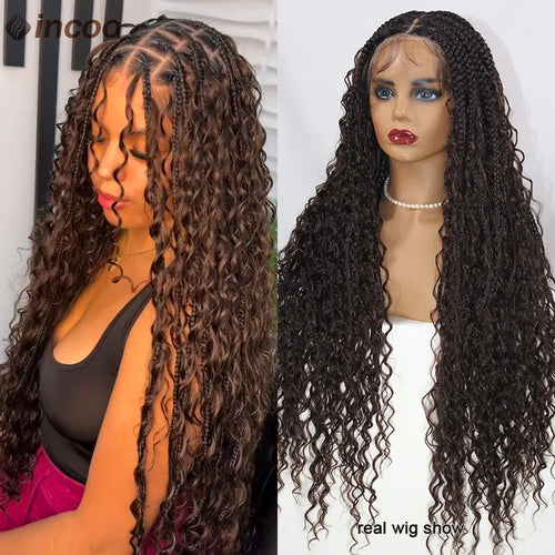 Long 32 Boho Braided Full Lace Front Wigs 613 Blonde Curly Goddess