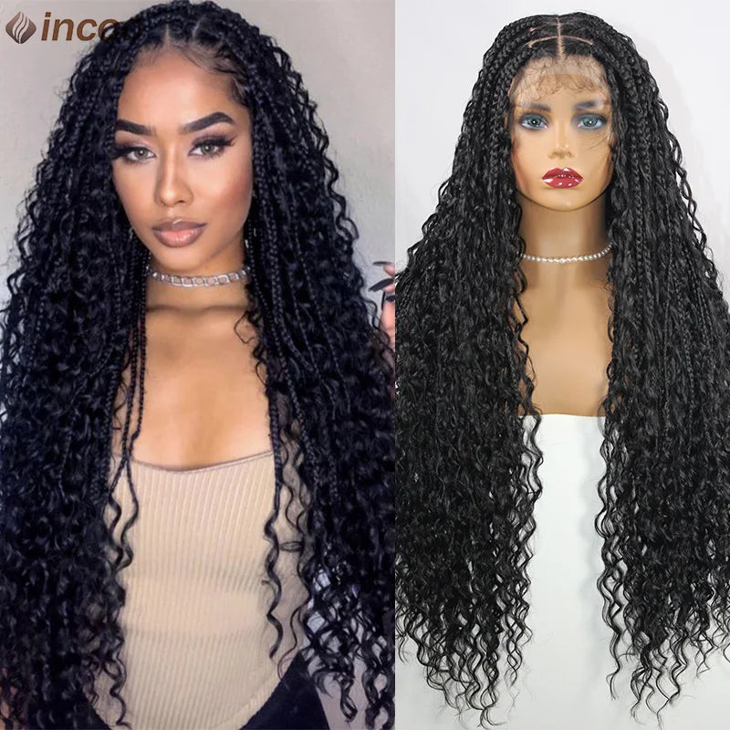 Long 32 Boho Braided Full Lace Front Wigs 613 Blonde Curly Goddess