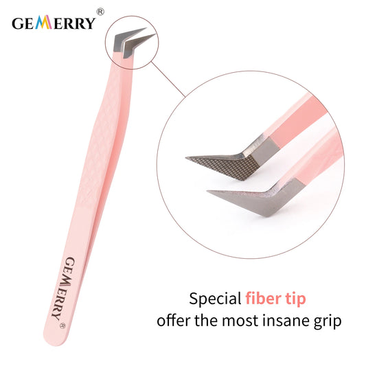 Gemerry 1 pcs Pink Stainless Steel Tweezers Eyelash Extensions High