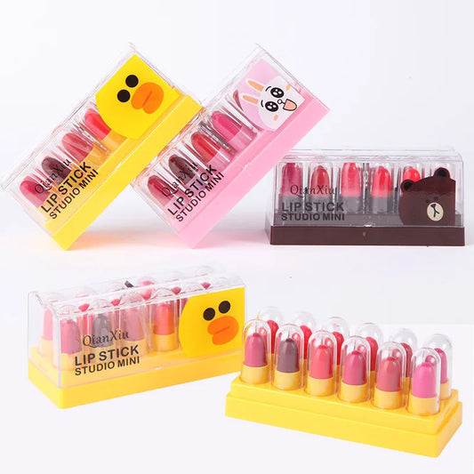 Cute Cartoon Mini Matte Lipstick Set 12 Pcs Plump Waterproof Long