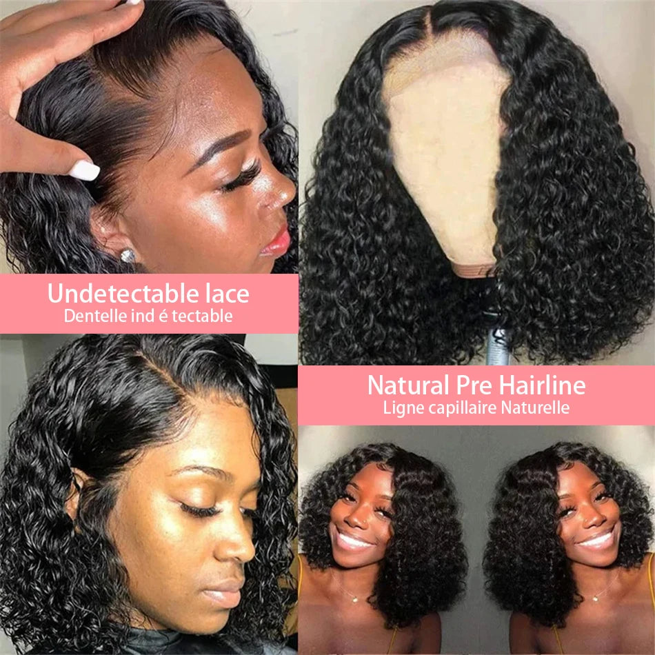 4x4 Short Curly Bob Wig 13x4 Deep Wave Transparent Lace Front Human