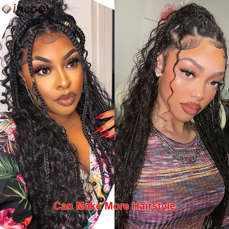 Long 32 Boho Braided Full Lace Front Wigs 613 Blonde Curly Goddess