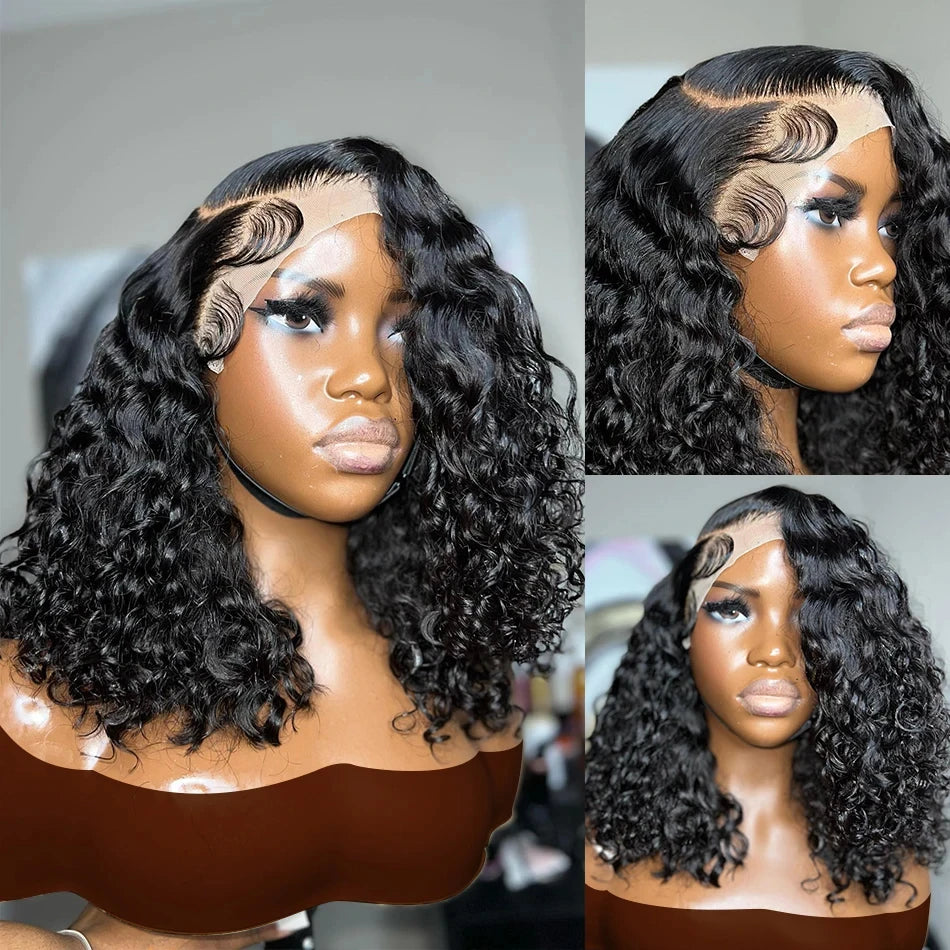 4x4 Short Curly Bob Wig 13x4 Deep Wave Transparent Lace Front Human