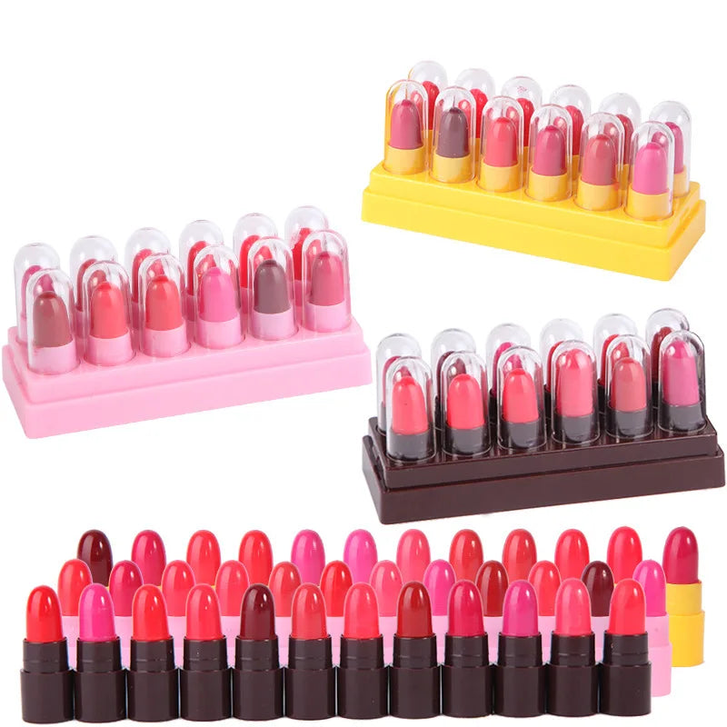 Cute Cartoon Mini Matte Lipstick Set 12 Pcs Plump Waterproof Long