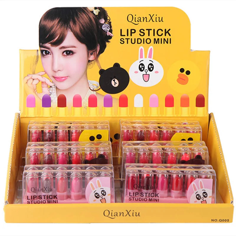 Cute Cartoon Mini Matte Lipstick Set 12 Pcs Plump Waterproof Long