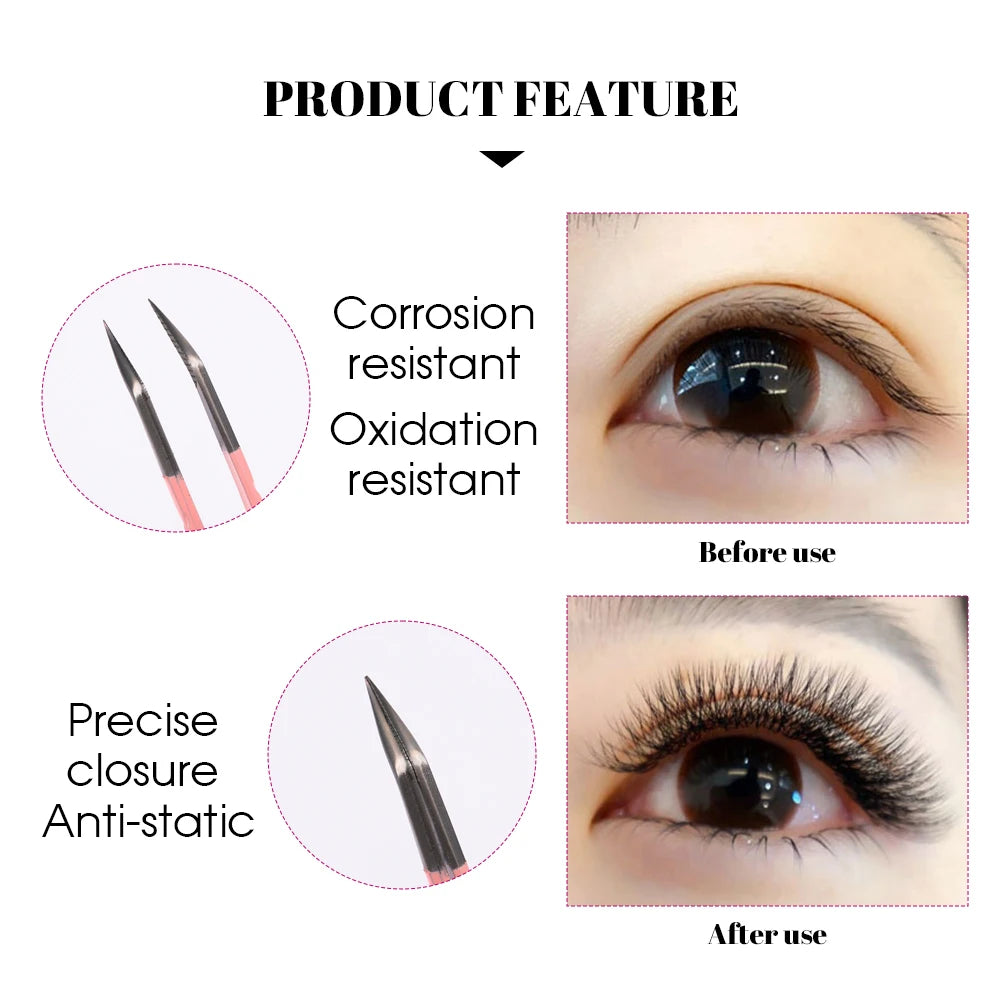 Gemerry 1 pcs Pink Stainless Steel Tweezers Eyelash Extensions High