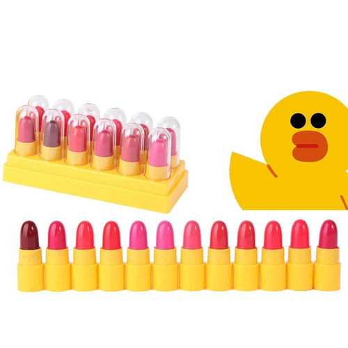 Cute Cartoon Mini Matte Lipstick Set 12 Pcs Plump Waterproof Long