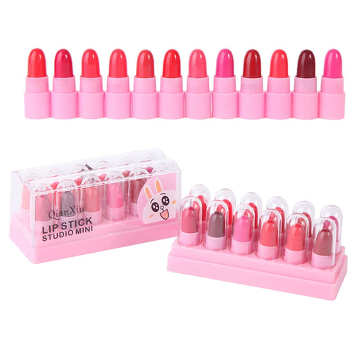 Cute Cartoon Mini Matte Lipstick Set 12 Pcs Plump Waterproof Long