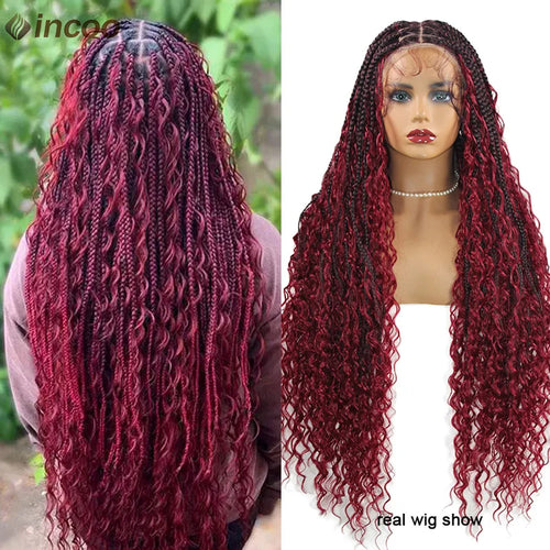 Long 32 Boho Braided Full Lace Front Wigs 613 Blonde Curly Goddess