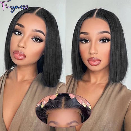 Fayniss Straight Bob Wigs Human Hair Wear and Go Glueless 4x4 Lace