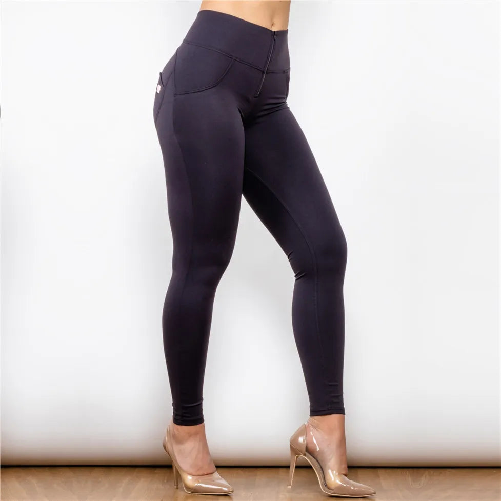 Melody Push up leggings Sports Four Ways Stretchable Black High Mid